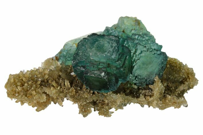 Stepped Green Fluorite Crystals on Smoky Quartz - China #163170